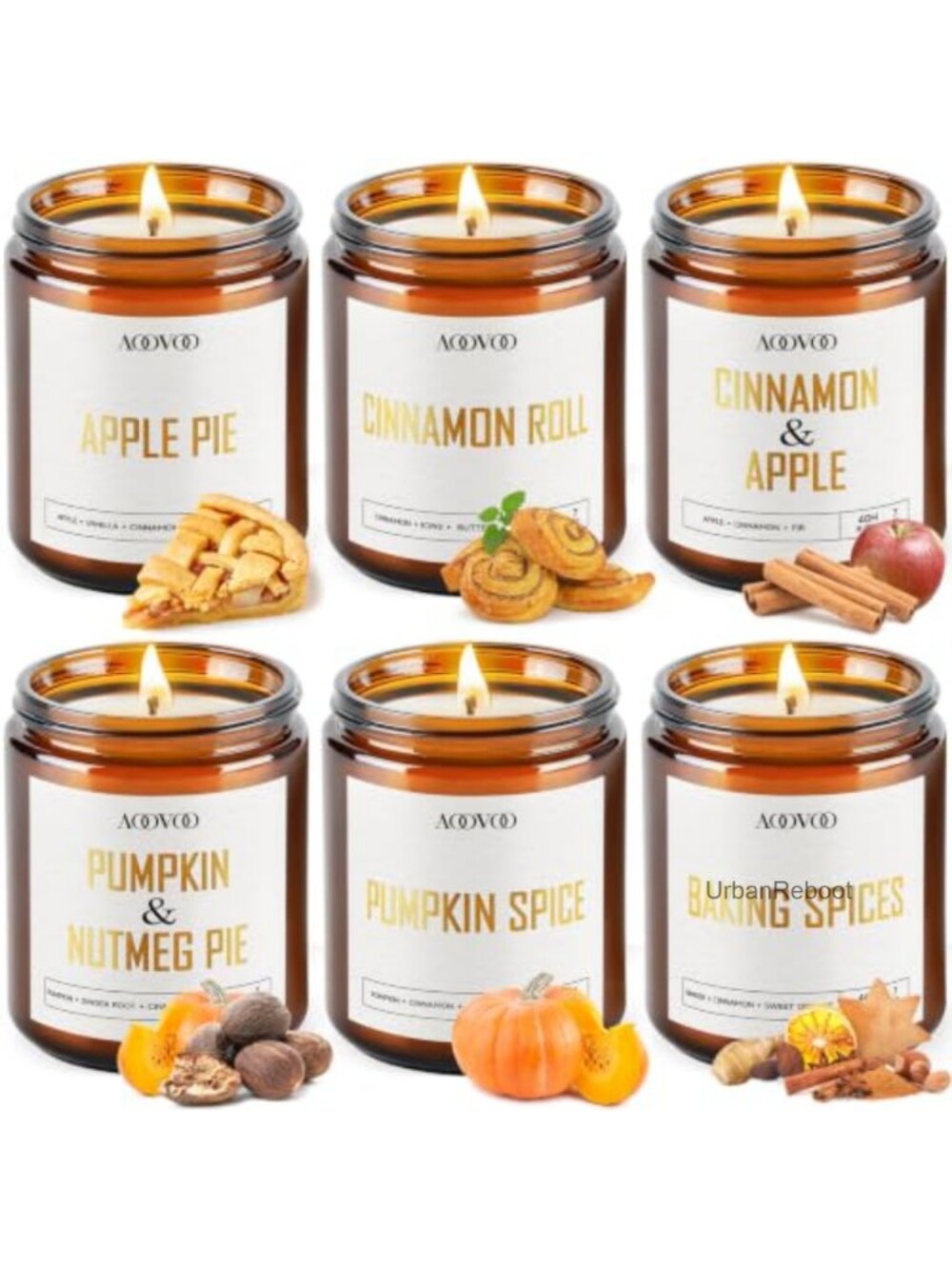 6 PC Fall Scented Candles 100% Soy Wax 42 oz Long Burning Gift Box Set